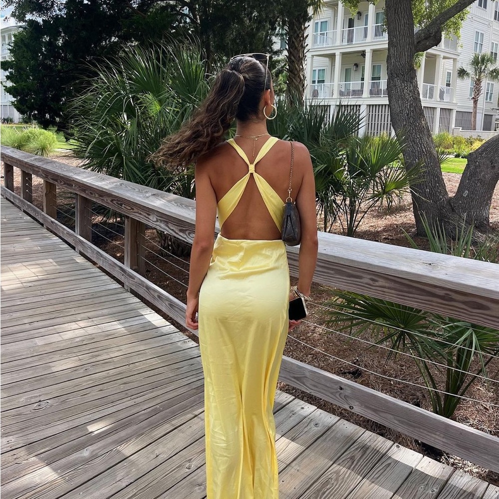 Peppermayo Yellow Open-Back Maxi Dress